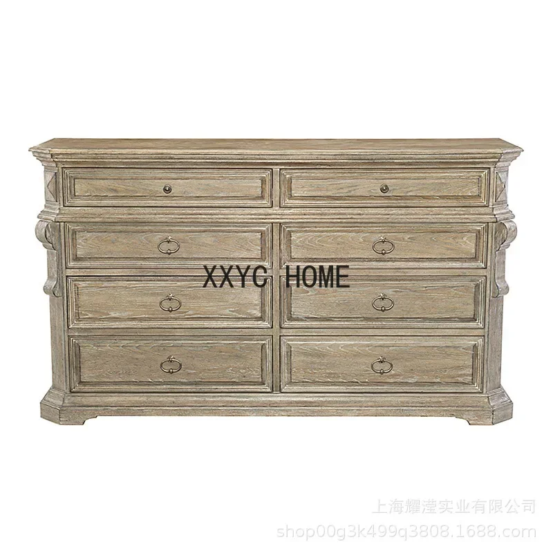 Solid Wood Chest of Drawers Oak Vintage Eight Spares Cabinet Bedroom Multi-Drawer Chest of Drawers Storage Cabinet