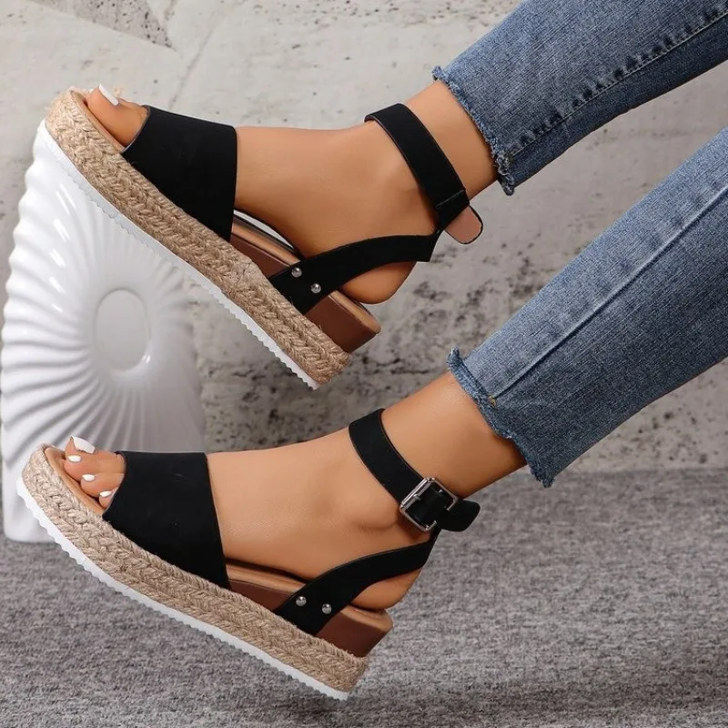 Women\'s Shoes 2022 New Fashion Plus Size Hemp Rope Wedge Heel Platform Fish Mouth Sandals Women Luxury Sandals Women Designers