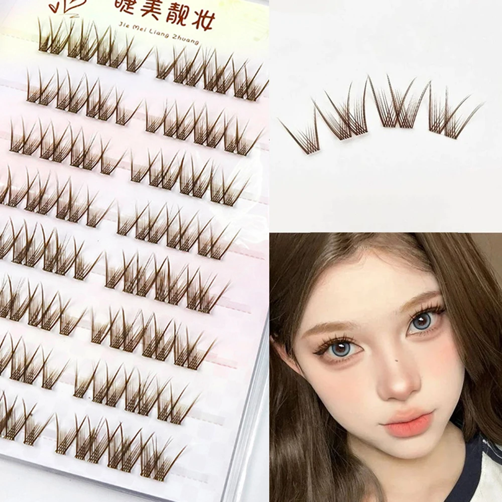 

Fox Eye Effect Self Adhesive Cluster Lashes Press on No Need Glue Glue-free False Eyelashes Natural Look Brown Manga Lashes