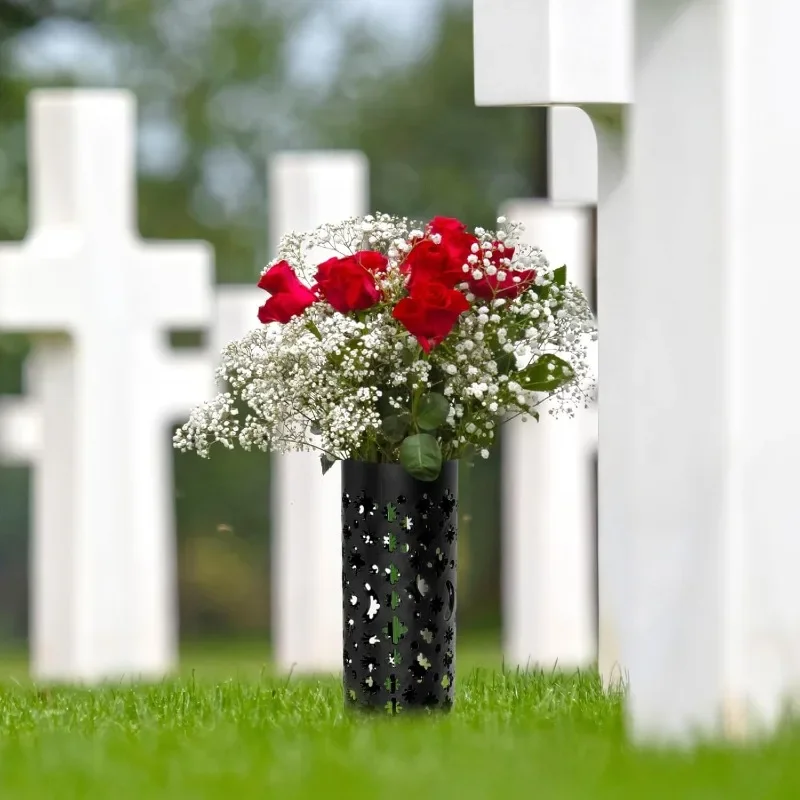 Memorial Cemetery Vases with Stake Grave Flower Holder Outdoor Tombstone Decoration Artificial Flowers for Graves