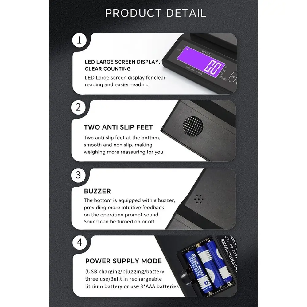 

1Pcs 5kg/0.1g 10kg/1g Electronic Kitchen Scale Stainless Steel Waterproof Food Scale LCD Display High Accuracy