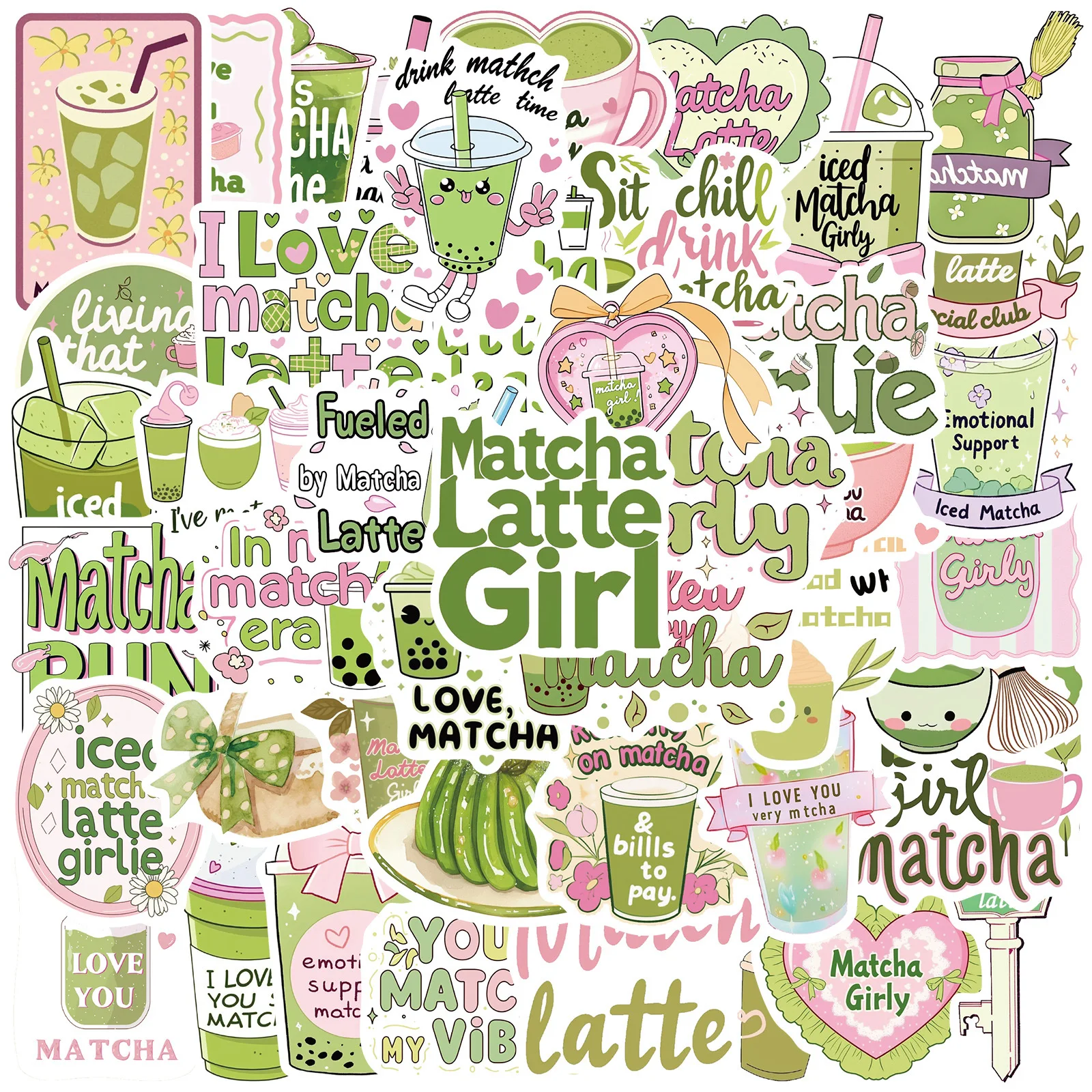 50 stücke Matcha Latte Mädchen Ästhetik Graffiti Aufkleber Telefon Gitarre Laptop Notebook Koffer Wasserdichte Aufkleber Kinder Spielzeug