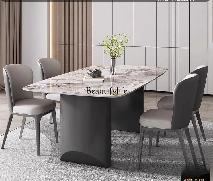 

Italian minimalist rock slab dining table modern simple light luxury high-end natural microcrystalline stone luxury stone