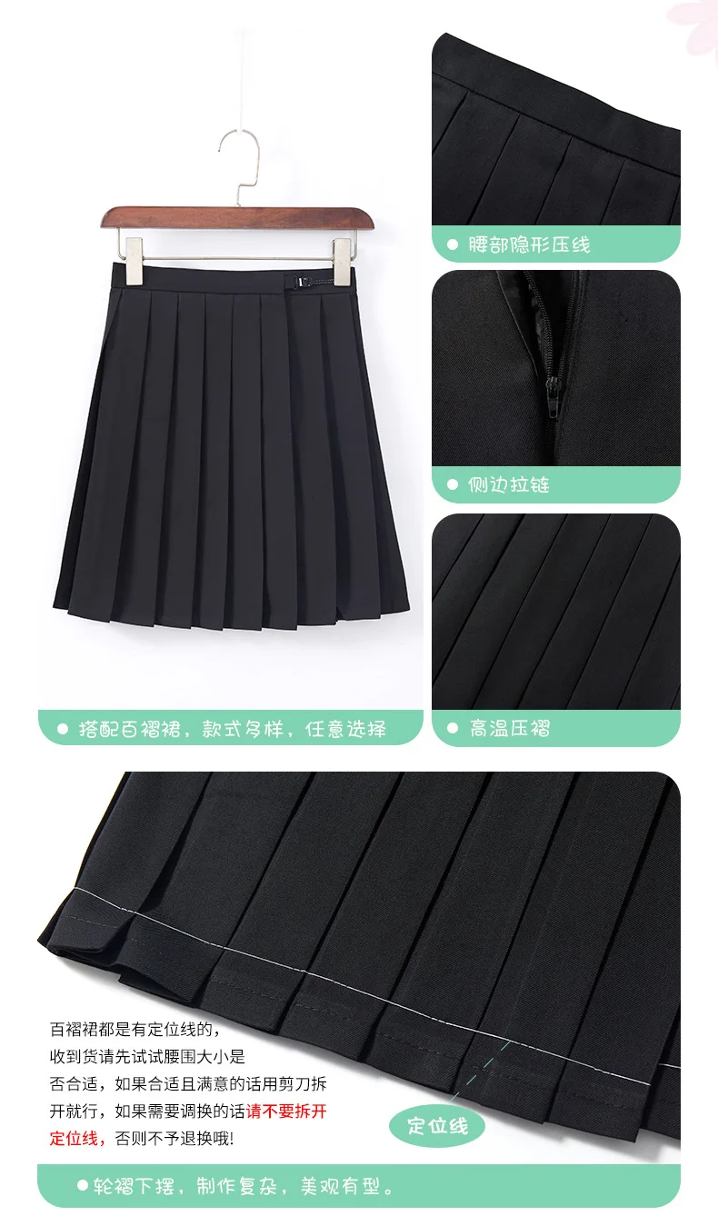 Schwarze JK-Uniform, japanischer Matrosenanzug, kurz-/langärmlig, Schuluniform-Set für Mädchen, Faltenrock, Anime-Cosplay-Kostüm, für alle Jahreszeiten – Detail 12