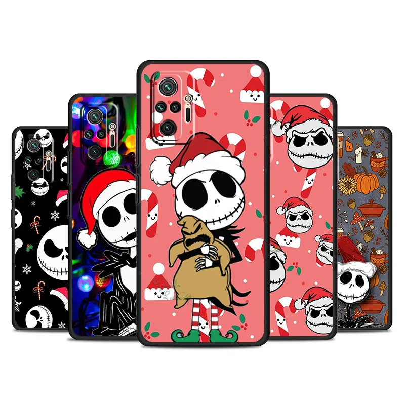 Case For Xiaomi Redmi Note 11 10 13 12 Pro 10S 11S 9S 8 8T 7 12C 9A 9C 9T 10C K40 Soft Funda Phone Cover Christmas Jack Skeleton