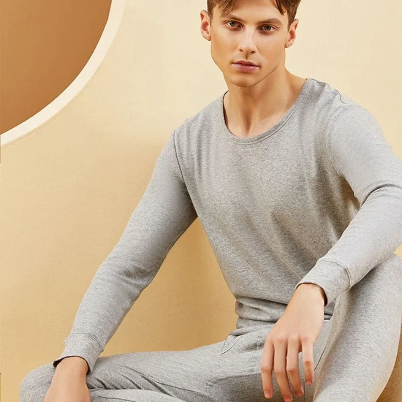 Men\'s Cotton Underwear Set Long Johns Warm Comfortable Underwear Base Shirt Collar Round Collar All Fashion Casual Solid Color