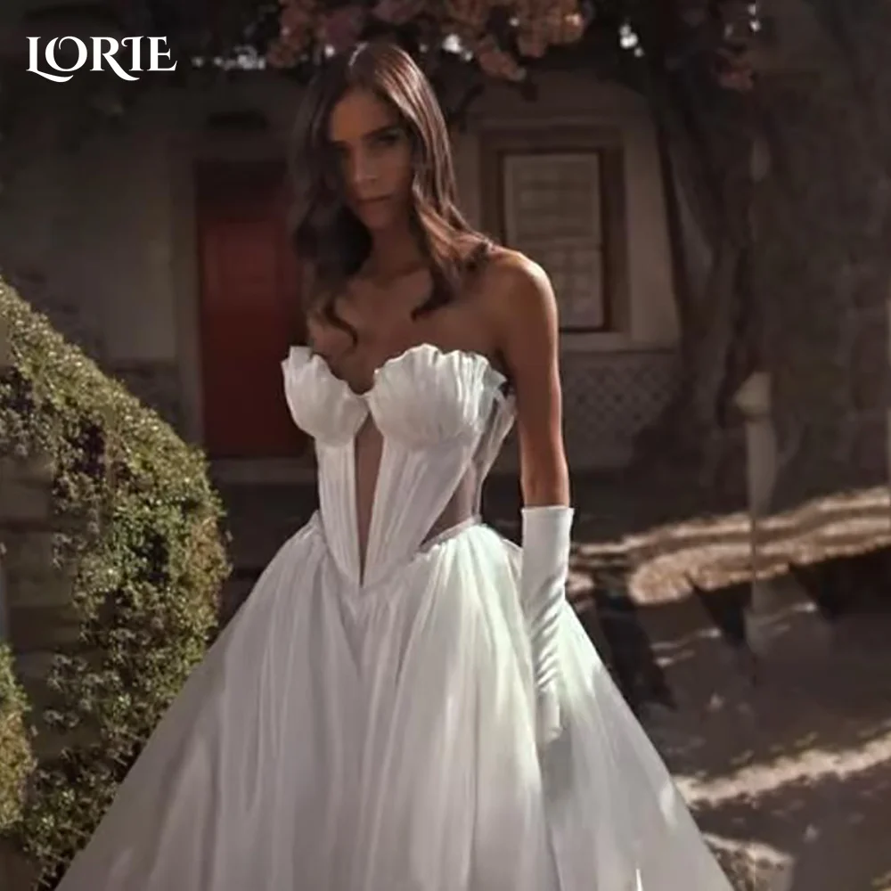 LORIE Shawl Wedding Dress Strapless Sweetheart Pleats A-line Mermaid Bride Gown Chiffon Illsion Customized Corset Bride Dress
