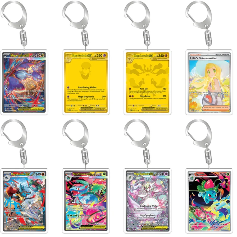 

English for Pokemon PTCG Card Acrylic Keychain Mega Lucario Gardevoir Venusaur Lillie Latias Ex Pendant Anime Peripheral Gift