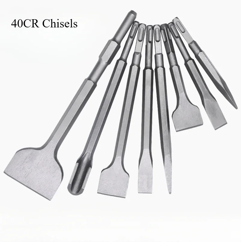 

250mm Chisel SDS PLUS Round Shank Electric Hammer Drill Bit Point Groove Flat Chisel Masonry Tools for Concrete Brick Wall Rock