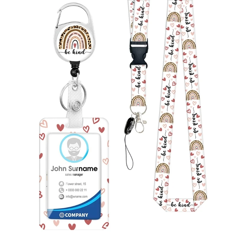 Conjunto clipe cordão para suporte crachá impressão, carretéis retráteis para enfermeira estudante