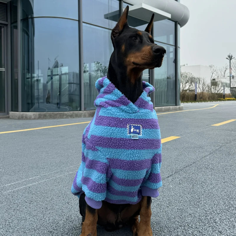 

Fashion Dog Hoodies for Large Dogs Warm Striped Big Dog Coat Soft Media Big Dog Clothes Hoodies for Golden Retriever Doberman