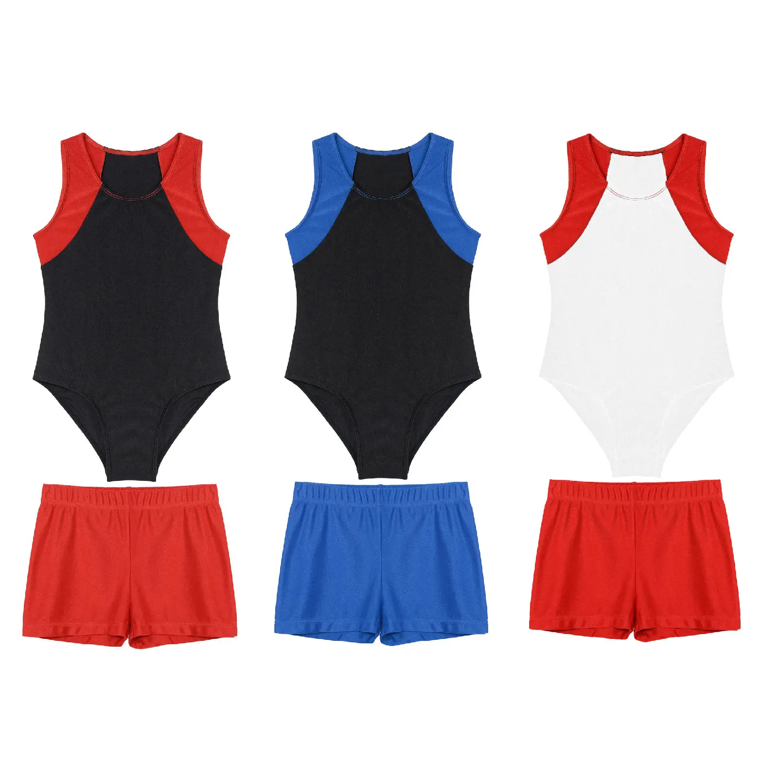 Teens Gymnastics Jumpsuit with Shorts Kids Boys Ballet Dance Leotard Quickly Dry Stretchy Bodysuit Set for Training Yoga Workout