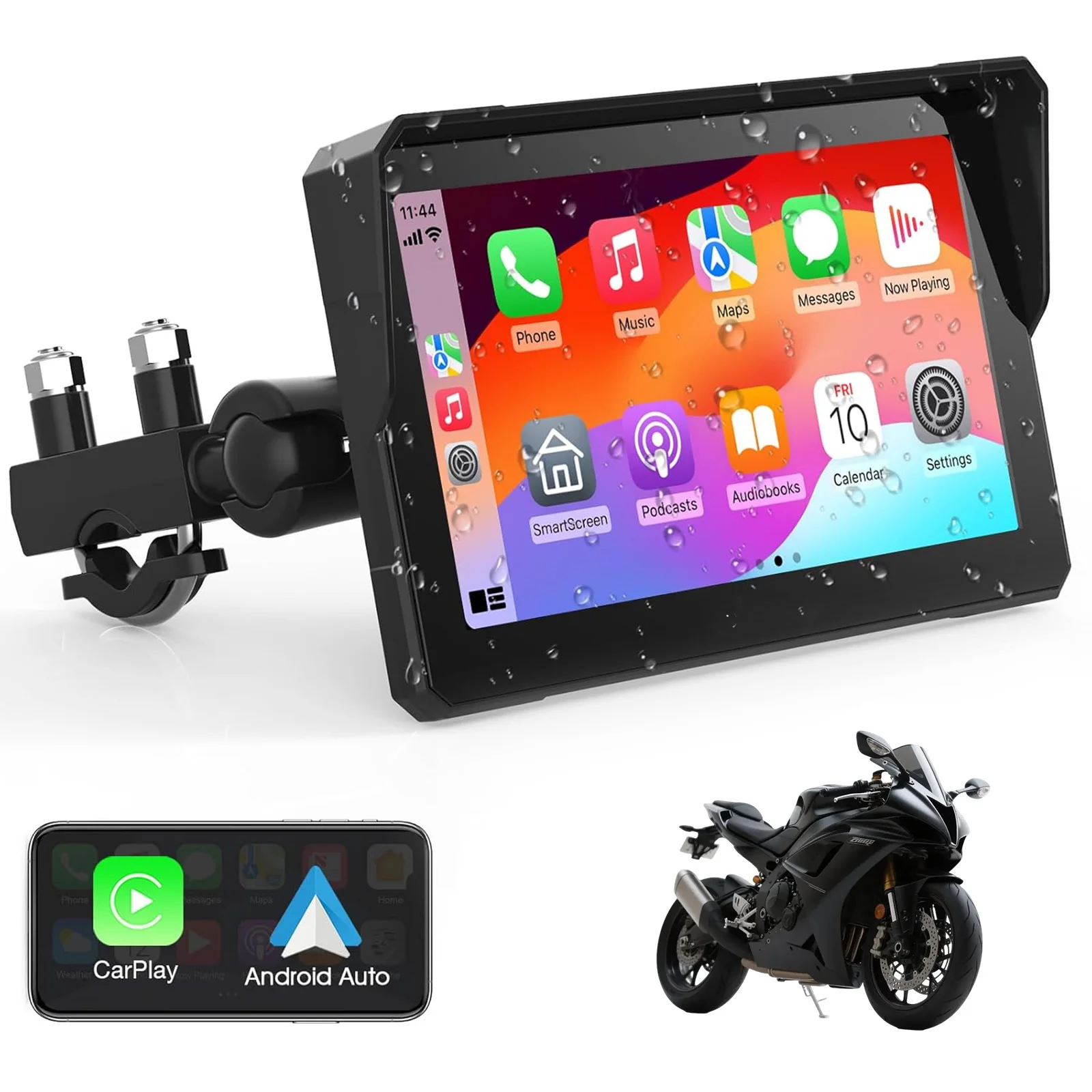 

7-Inch Wireless Motorcycle Carplay GPS Navigation System with Apple Carplay and Android Auto, Portable Moto Car Play Screen, Nav