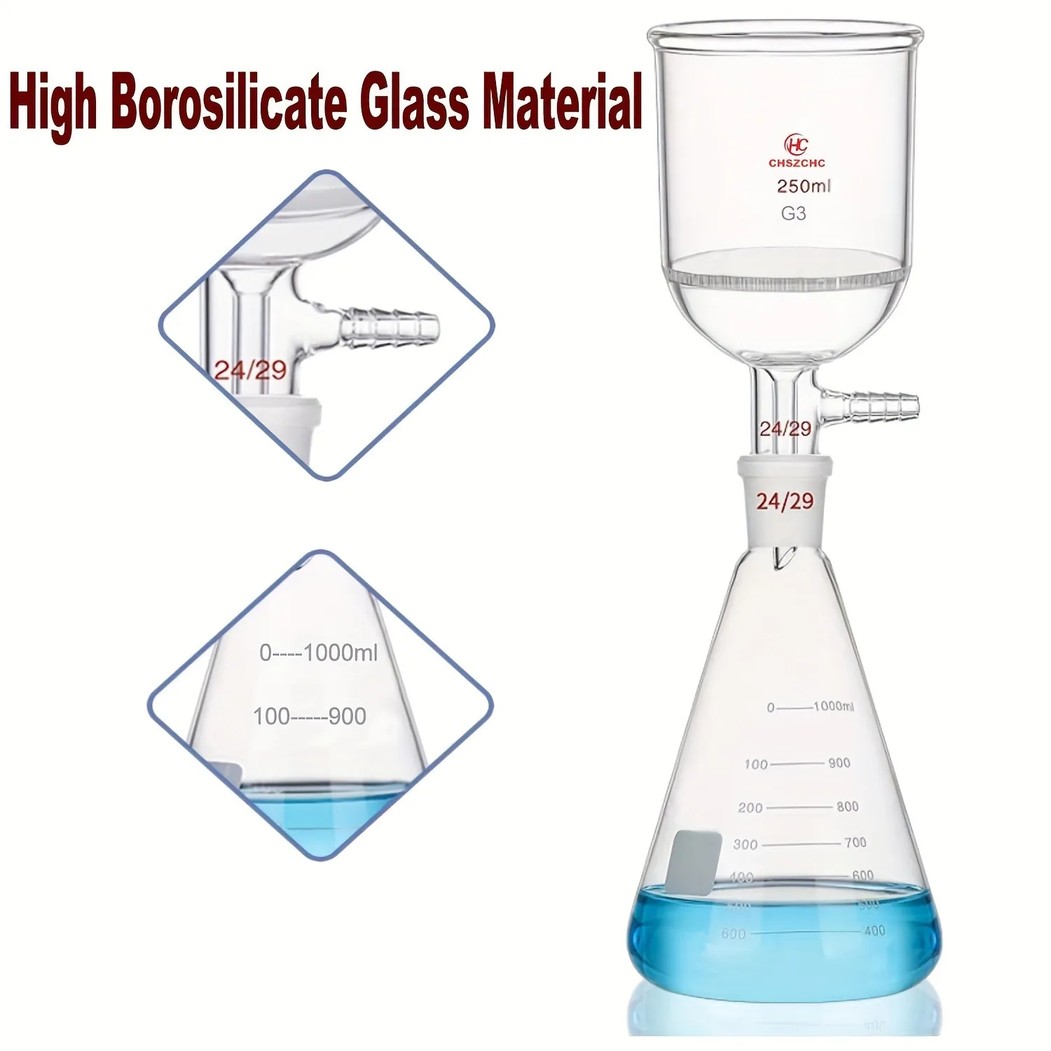 

1L Borosilicate Glass Funnel Filtering Kit with 250ml Funnel Borosilicateand 1L Filter Bottle