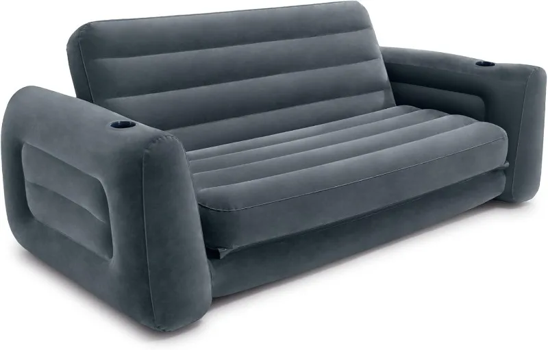 Inflatable Pull-Out Sofa: Velvety Surface, 2-in-1 Valve, Cupholder, 46