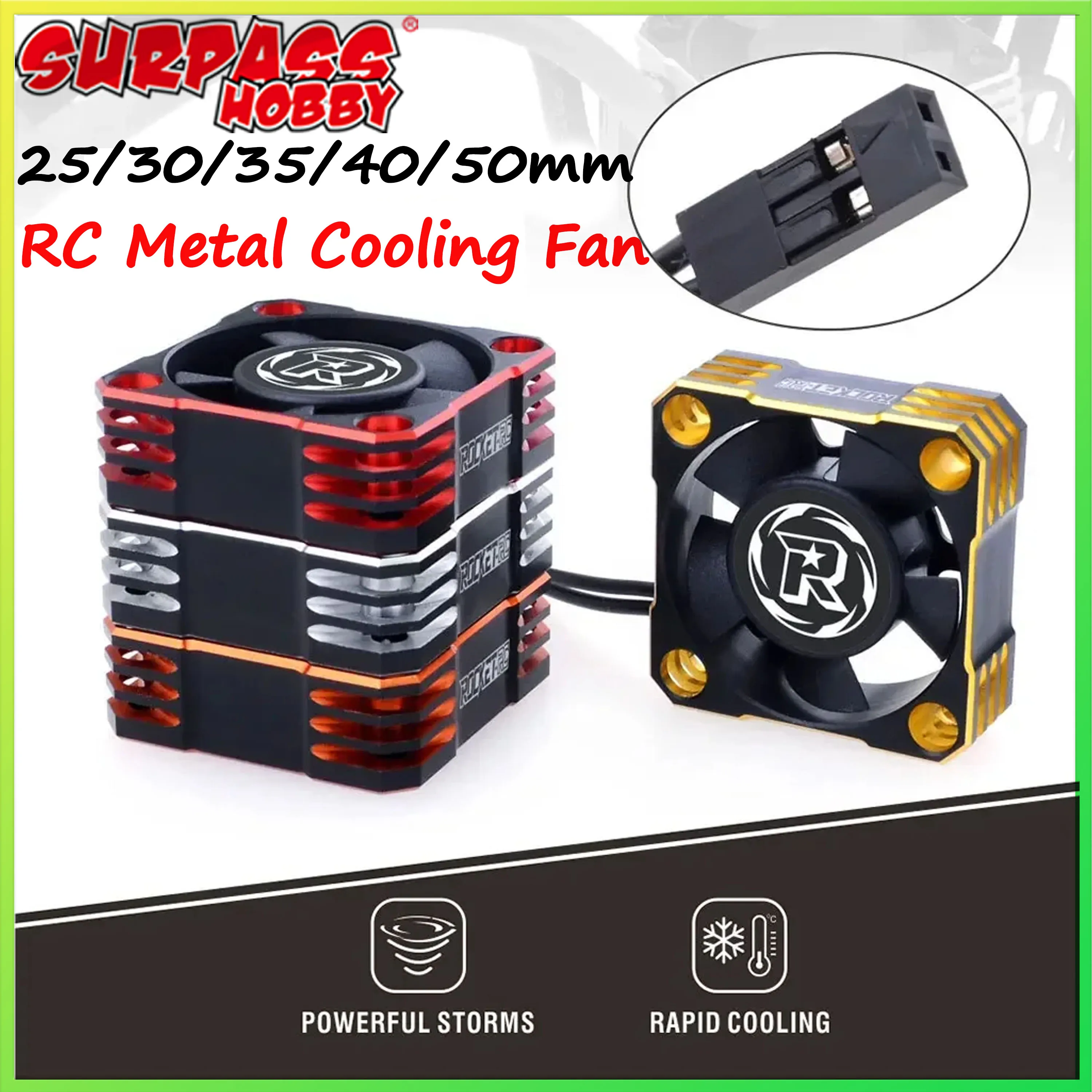 

ROCKET V2 Metal Cooling Fan 25/30/35/40/50mm 32000/28000/21000/16000/10000RPM for 1/8 1/10 1/12 RC Car 540 550 3650 Motor ESC