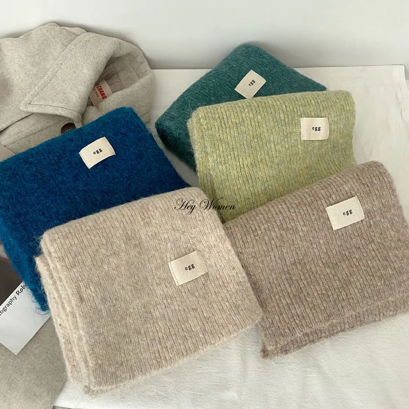 

Cashmere Thick Warm Scarf Soft Shawls Wraps Female Pure Color Knitted Long Scarf Female Korean Style Simple Neck Wrap