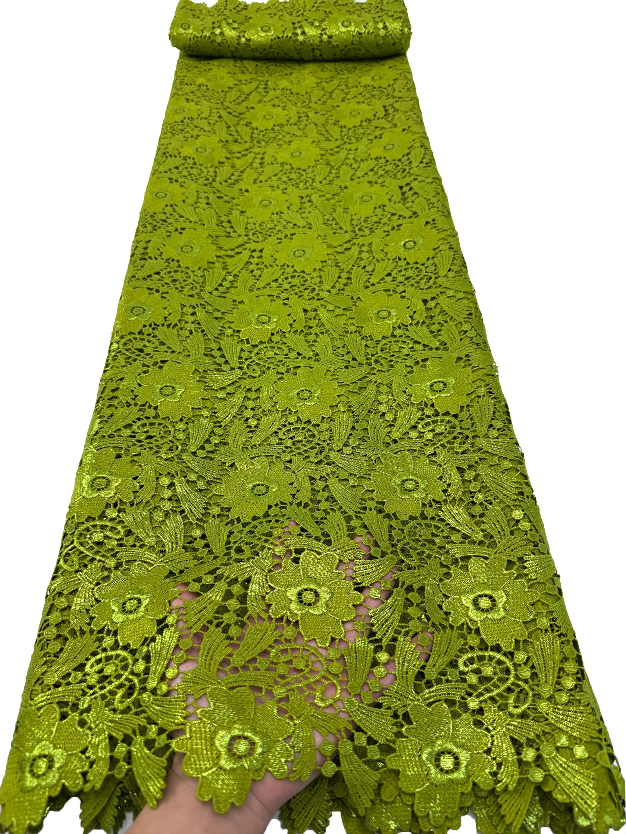 

Высококачественная африканская нигерийская хлопковая тюлевая кружевная ткань с горячим тиснением, водорастворимая, 5 ярдов, для пошива праздничных платьев