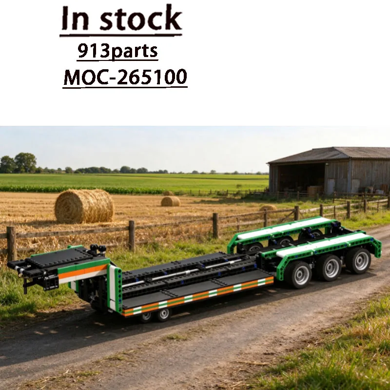 Building Block Model MOC-265100 Farm Transport Three-Axle Low Loader Trailer 913 Parts Birthday Assembly Christmas Toy Gift