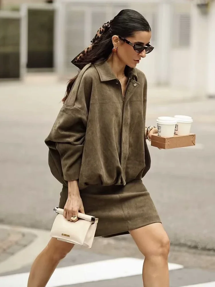 Giubbotti bomber oversize verdi da donna vintage 2025 Giacca da donna alla moda elegante e morbida per abiti chic femminili da festa