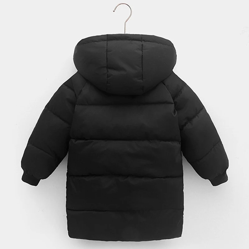 2 3 4 5 6 8 10 Jahre Mädchenjacke Winter Langer Stil Einfarbig Dick Warmhaltend Mit Kapuze Oberbekleidung Für Jungen Daunen-Baumwoll-Schneeanzug – Detail 9