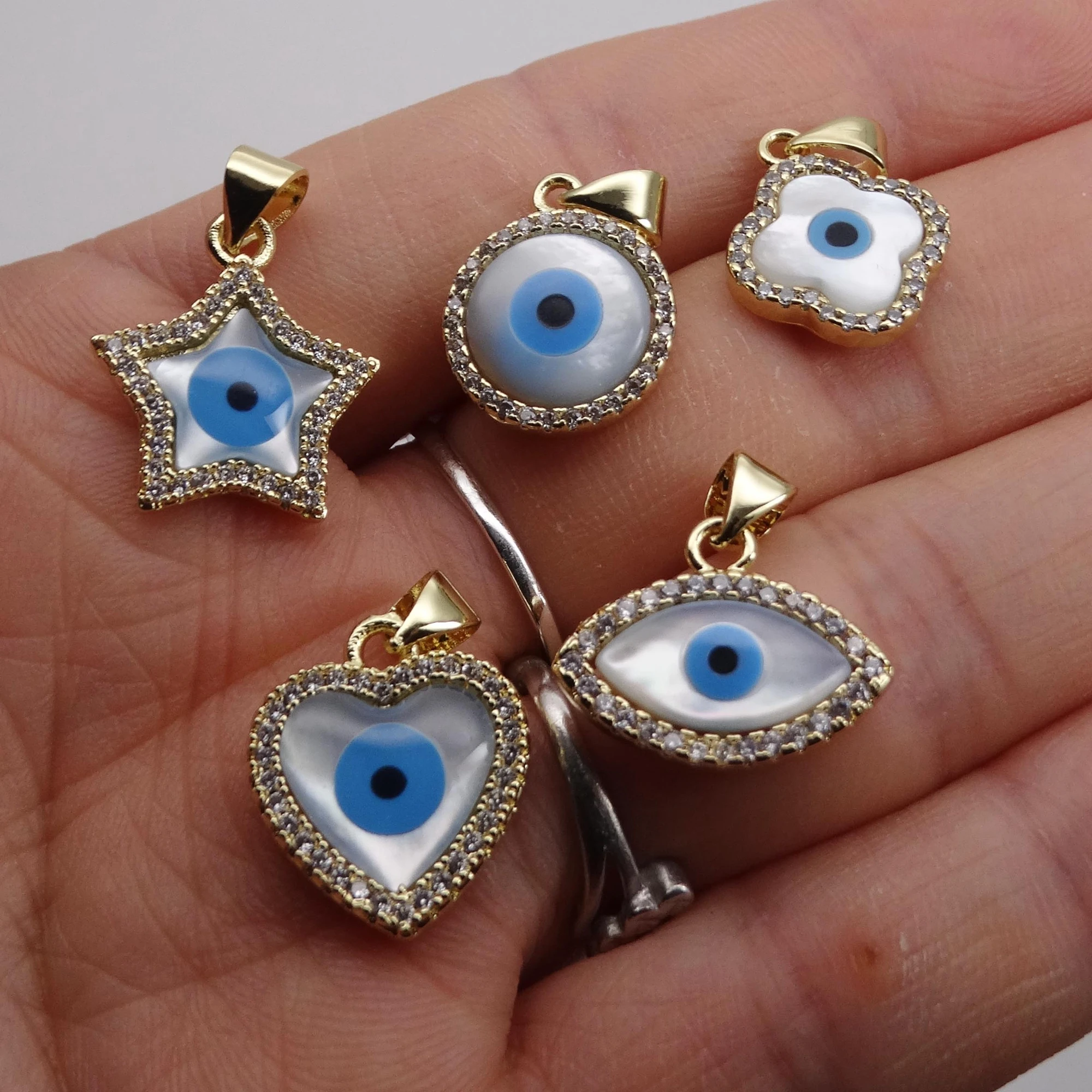 Shell Magic eyes pendants charms Micro inlay zircon copper Gold plated palmar pendant DIY women necklace make accessorie