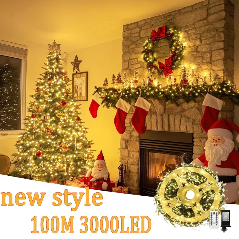 60/100m LED Firecracker String Lights Remote Control Halloween Garland Fairy Light for Wedding Party Christmas Decoration