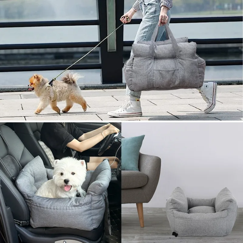 Portable Car Pet Bed Dog Cat Seat Removable Washable Soft Pet Carrier With Handle Nonslip Bottom For Corgi Pomeranian All Season