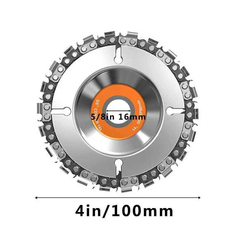 Disco moedor de 4 polegadas, lâmina de motosserra de aço com 22 dentes, disco de escultura em madeira para corte e modelagem, caramanchão de 5/8 polegadas, cabe em 4 polegadas ou 4-1/2