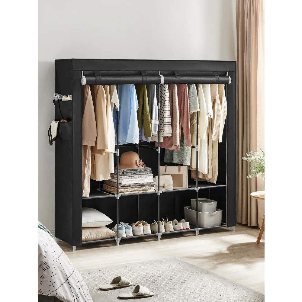 

Portable Closet, Wardrobe Closet Organizer With Cover, 4 Hanging Rods And Shelves, 4 Side Pockets, 66.9 X 17.7 X 65.7 I