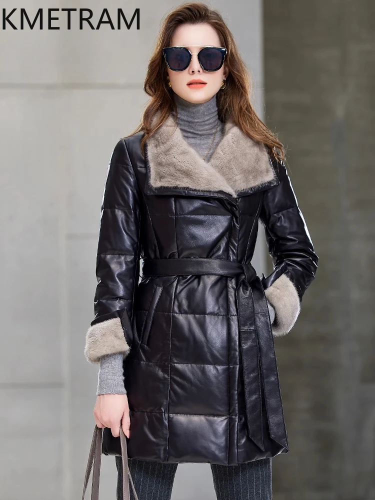 Vera pelle di pecora Piumino Donna Lusso Nero Imbottiture Cappotti Donna Inverno Collo di Pelliccia di Visone Cappotto Vestiti Delle Signore 2025Blogжа Ramon Kondislav