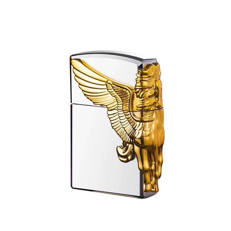 Three Sides Relief Three-dimensional Pegasus Shape Electroplating Alloy Wheel Inflatable Open Flame Lighter