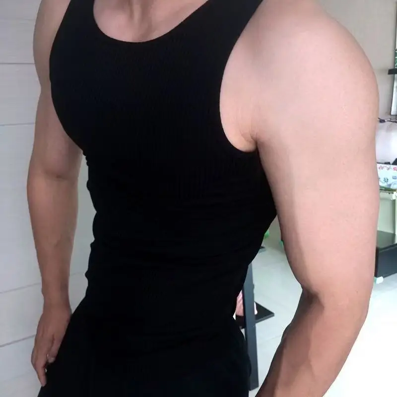 GYM VEST American Summer Knit Ice Silk Ribbed Fitness Sports Leisure Slim Men's Vest Men's I-back Solid Color Sleeveless Vest 5
