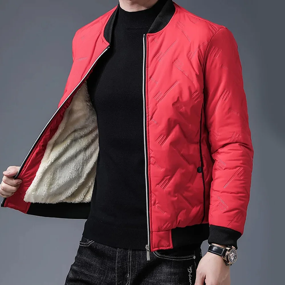 

2023 Autumn Winter Bomber Jacket Men Casual Baseball Collar Thicken Fleece Lined Jacket Slim Fit Streetwear Fashion Men Clothing