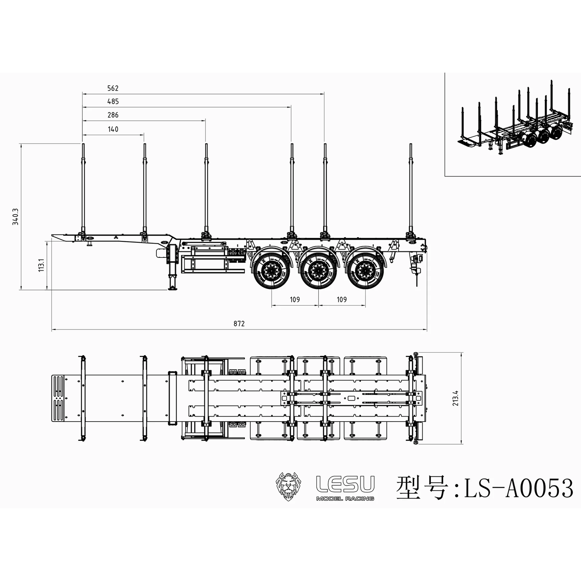 

1:14 LESU Metal RC Log Semi Trailer KIT Wood Transport Vehicle Light Electric Drum Brake Lifting Leg for TAMIYA Tractor Dumper