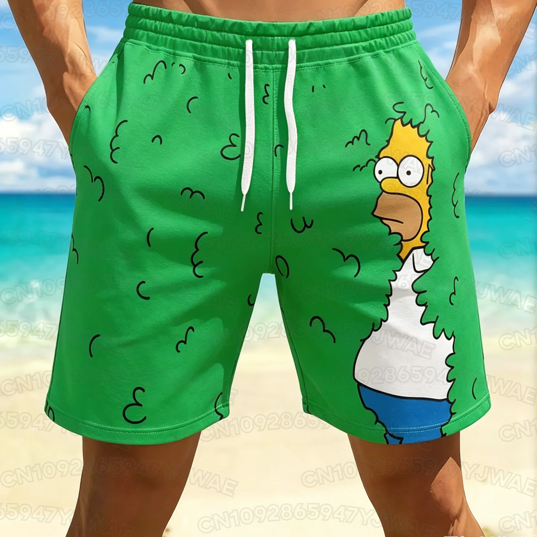 Summer Men's Women's Holiday The Simpsons Print Shorts Snowflake & Holly Print Quick-Dry Beachwear Vacation Hawaiian Shorts