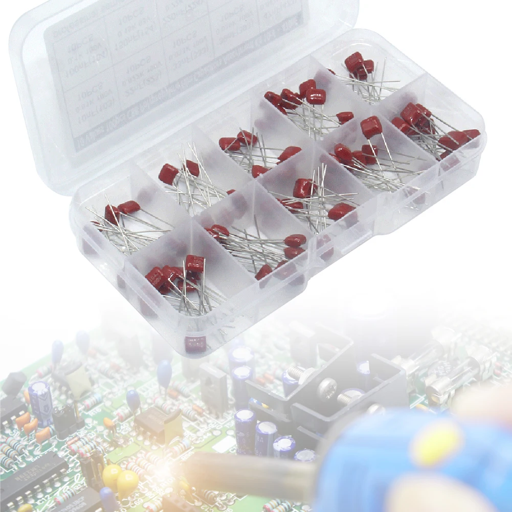 100Pcs 10 Values 10nF-470nF Metallized Polyester Film Capacitors CBB Capacitor Set High Precision and Stability Samples