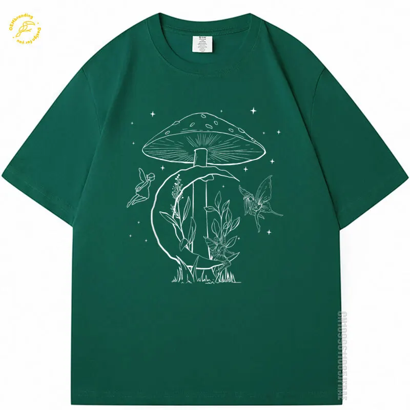Fairycore الجمالية الجنية الأساسية الجرونج الفطر 2025 الساخن المحملة القمر الجنيات المتضخم تي شيرت الصيف قميص رجل تي شيرت جديد وصول