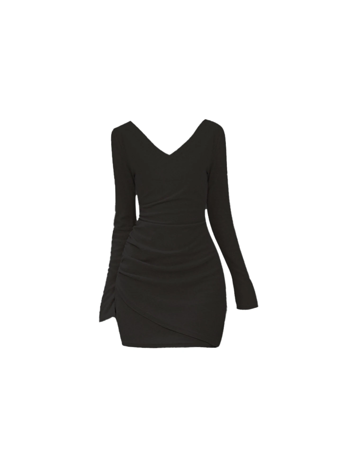 HEZA Malha ort Dr Feminino V-ne Puff Design Emagrecimento Plissado Envoltório Saia Francês Sle Inverno Longo Sve Dr