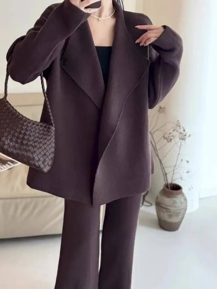 FANAN Elegant Knitted Set Korean Style Women's Fashion Cardigan Wide Leg Pants Two-Piece Set Autumn Winter New Warm Suits