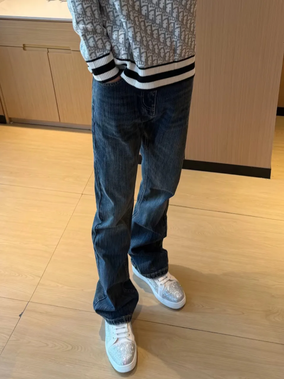 American High Street Cleanfit Retro Bamboo Fiber Blue Jeans Men's Straight Leg Micro Flared Slim Long Pants Washed Effect
