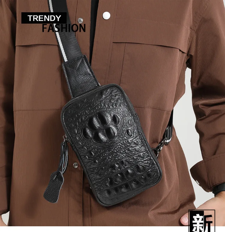 Men's Crocodile Print Sling Bag - 2025 New PU Leather Crossbody Chest Pack - Compact Shoulder Bag for Phone/Wallet