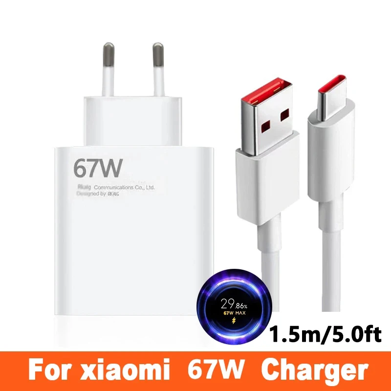 For Xiaomi 67W turbo Fast Charger EU QC 4.0 Type C Cable For Xiaomi Mi Mix Fold Mi 11 Ultra Poco F3 X3 GT X4 Redmi Note 10 Pro