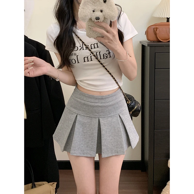 

Женская летняя корейская плиссированная юбка больших размеров с высокой талией, утягивающая юбка-миди трапециевидной формы, универсальная для полных мм