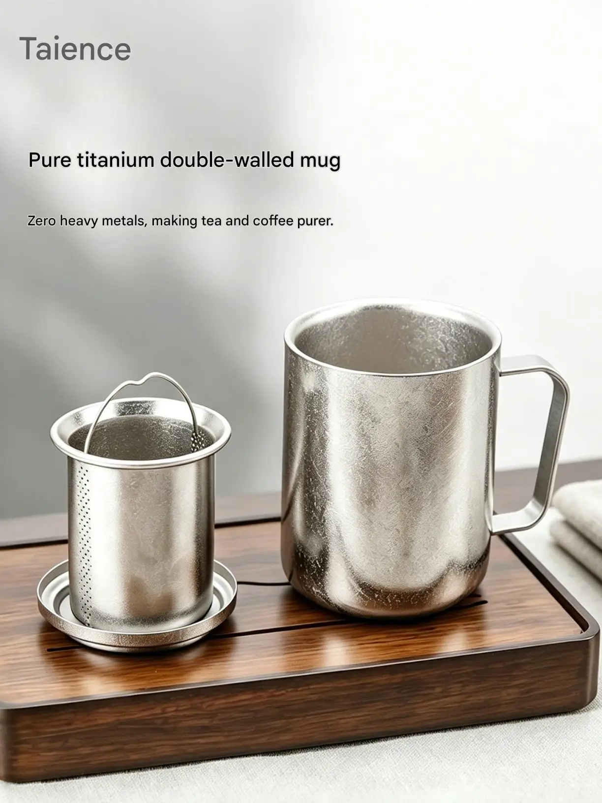 Pure Titanium Double Wall Mug With Tea Infuser Portable Camping Coffee Tea Cup Gift Set