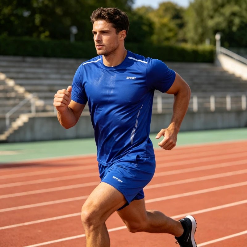 Summer Men's Quick Dry Fitness Running Suit Breathable T-Shirt Shorts 2 PCS Sets Soft Elasticity Gym Fitness Outdoor Sports Suit