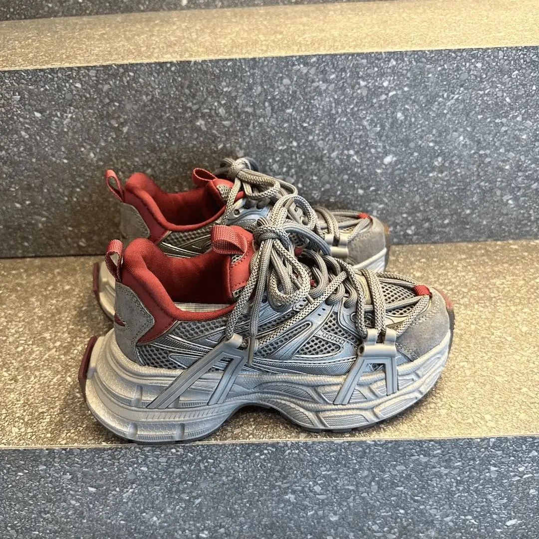 

Women's Chunky Sole Sneakers 2025 Spring Mesh Retro Height Increasing Versatile Casual Sportswear Lace Up Shoes for Women