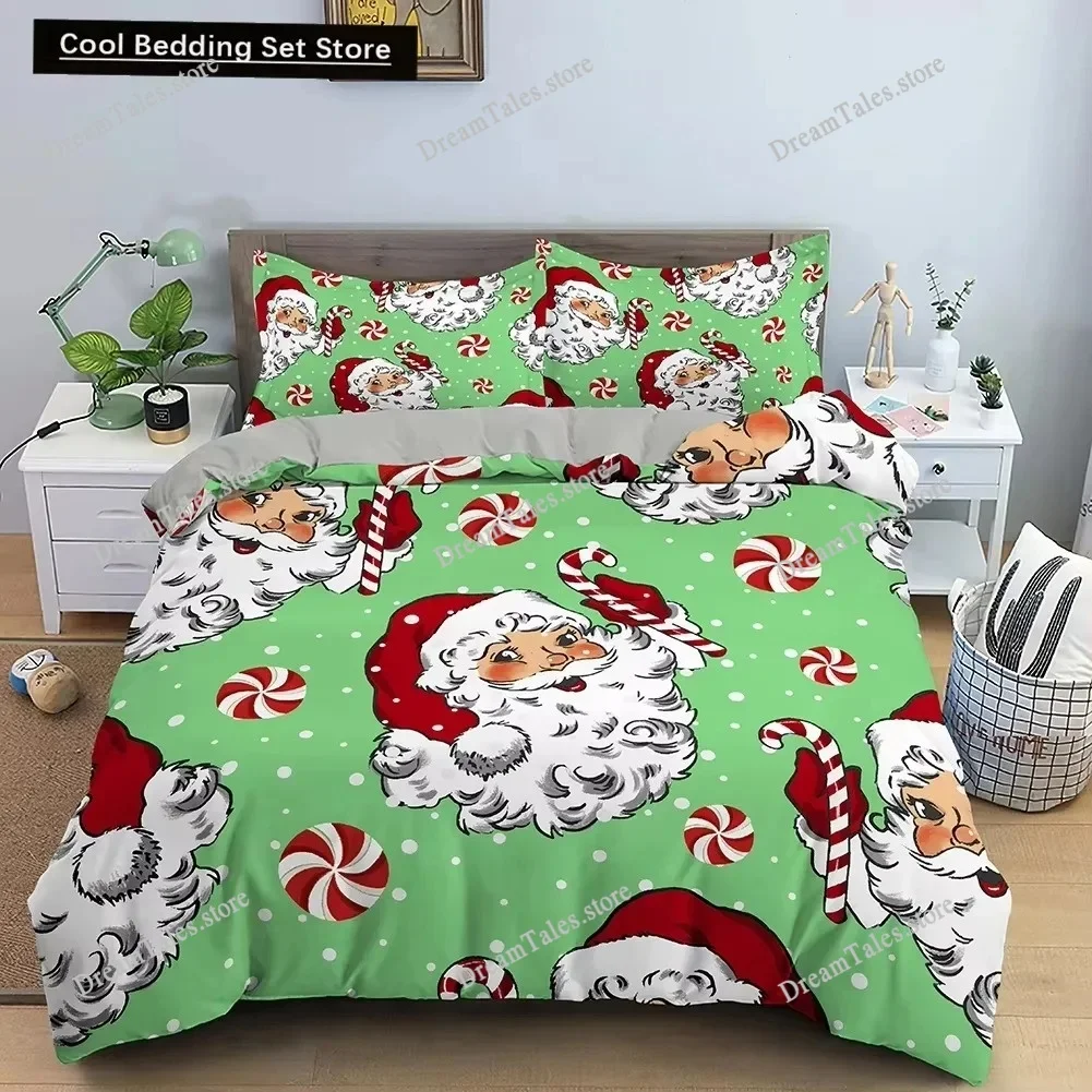 

Red Merry Christmas King Queen Duvet Cover Kids Christmas Quilt Cover Santa Claus Bedding Set Microfiber Comforter Cover
