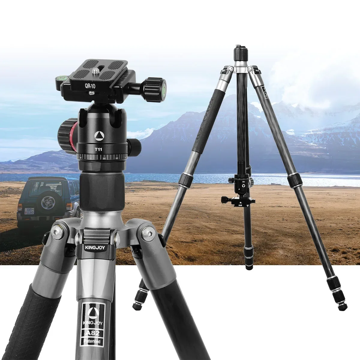 

2025 Kingjoy A82+T11 Customizable Aluminum Tripod Carbon Fiber Shooting Stick Camera Tripod Hunting Tripod