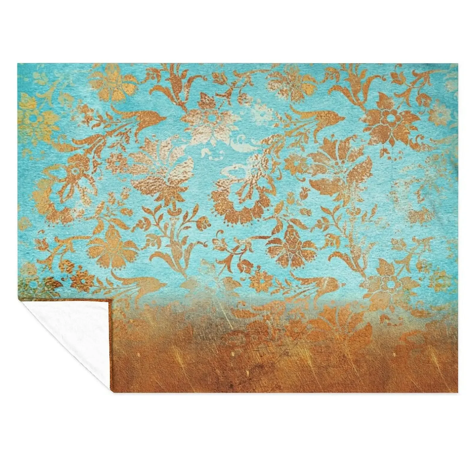 

Turquoise Glamour Faux Copper Gatsby Damask Throw Blanket decorative Plush Blankets For Bed Soft Beds Blankets